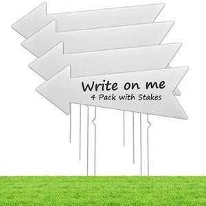 4 Pack Arrow Shaped Blank Yard Signs with Metal Stakes - Picture 1 of 6