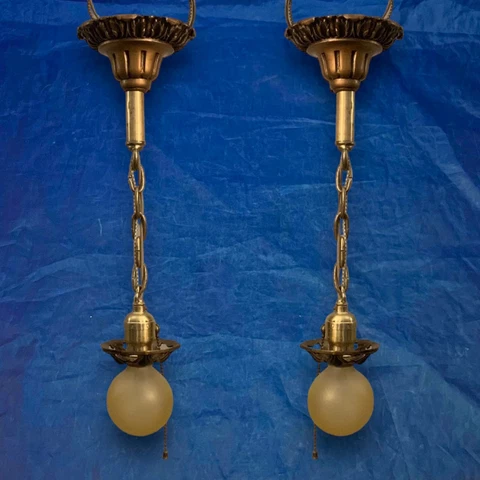 Pair Antique Art Deco Pendant Light Fixtures Beautiful Rare 123E Cover