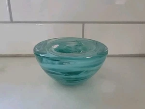 Kosta Boda Atoll Turquoise Blue Swirl Votive Tealight Candle Holder HEAVY - Picture 1 of 7