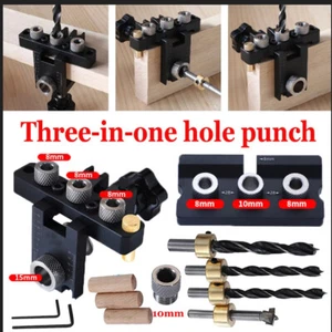 Adjustable Woodworking 3 IN1 Doweling Jig Kit Pocket Hole Drilling Guide Locator - Picture 1 of 15