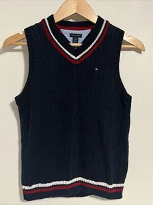 Boys Tommy Hilfiger Navy Cable Knit V-Neck Cable Knit Vest Medium (12/14) - Picture 1 of 9