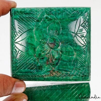 1670 Cts Natural Green Emerald Rectangular Shape Hand Carved Certified Gemstone - Image 1 of 4