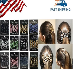 Fashion Double Hair Comb Magic Beads Elasticity Clip Stretchy Hair Combs Clips - Picture 1 of 17