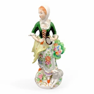 Antique German porcelain Sitzendorf figurine Georgian peasant girl, tambourine - Picture 1 of 13