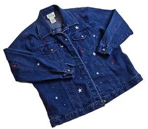 Vintage Quacker Factory Jeansjacke Damen Large Denim Blau 4th July Patriot Stars - Bild 1 von 15