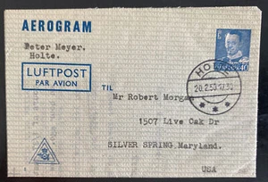 1950 Holte Denmark Air Letter Postal Stationery Cover to Silver Spring MD Usa - Picture 1 of 4