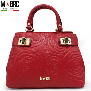 M*BRC M.Braccialini Made in Italy borsa piccola Tote pelle rossa rose a rilievo - Foto 1 di 7