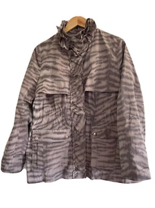 Ping Pong Women’s Grey Ruffle Neck Long Sleeve Button Front Jacket Size 14 - Picture 1 of 7