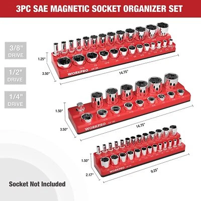 WORKPRO 3-Piece Socket Holder Set 1/4", 3/8" and 1/2" Drive SAE Socket Trays USA - Image 1 of 4