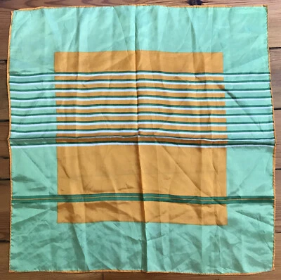 Винтажный 60-х 70-х японский зеленый оранжевый современный полоски квадратный голова шарф надежном Японии - Изображение 1 из 4