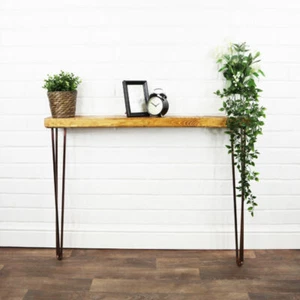 Console Table Solid Reclaimed Timber Slimline Copper Hair Pin Legs 14CM X 4.4CM - Picture 1 of 5