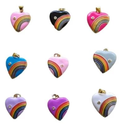 Dijes Corazón Arco Iris, Esmalte con Cristal de Circonita Cúbica, Colgante Foto 1 de 4