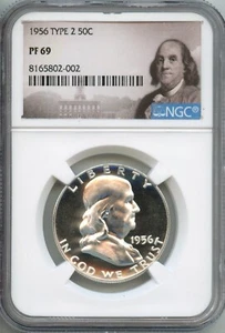 NGC - Franklin Half Dollar - 50c - 1956 TYPE 2 - PF-69 - Picture 1 of 2