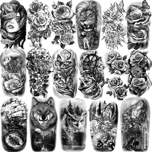 77 Fogli Tatuaggi Temporanei per Uomini Donne E Bambini, Mezzo Braccio Leone Lup - Foto 1 di 12
