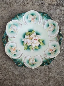 Gorgeous RS Prussia Marked White Roses Double Handled Plate w/Gold Accents - Picture 1 of 3