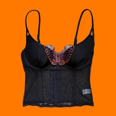 Corsé vintage años 00 malla mariposa lentejuelas bustier hada mcbling y2k 34B rampage Foto 1 de 4