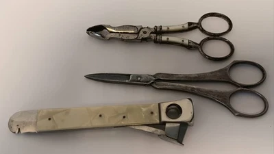 Antike Zuckerzange Perlmutt-Einlage, Traubenschere & Zigarrenschneider  - Bild 1 von 4