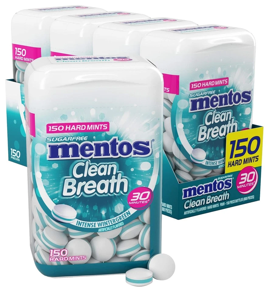 Mentos Clean Breath Sugarfree Hard MINT 150pc Intense Peppermint Exp 5/22