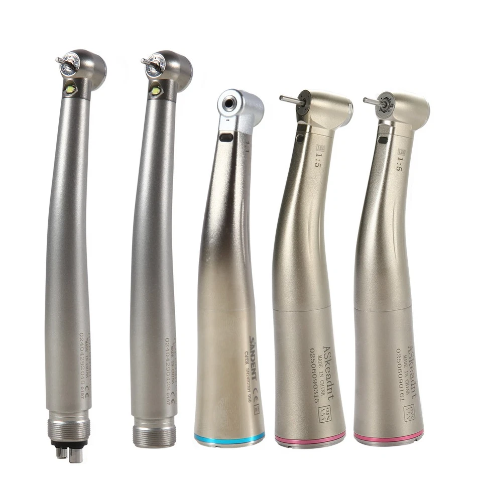 ASKEADNT Pieza de mano dental LED de alta velocidad/1:5 1:1 pieza de mano de fibra óptica contra ángulo Reino Unido
