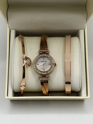 Anne Klein Women’s Rose Gold Watch & Bracelet Set – Crystal Accented - Image 1 of 4