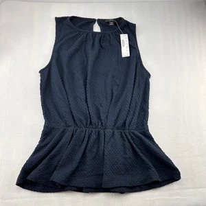 J Crew Women’s XXS Navy Textured Peplum Sleeveless Tank Top Shirt Career NWT - Picture 1 of 8