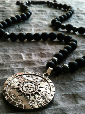 Collana ciondolo segno zodiacale onice ematite catena uomo donna - Immagine 1 di 4