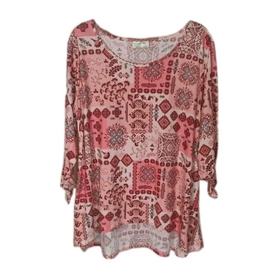 Top Pullover Bobbie Brooks Mujer Manga 3/4 Talla 1X Estampado Rosa/Marate/Blanco Foto 1 de 4