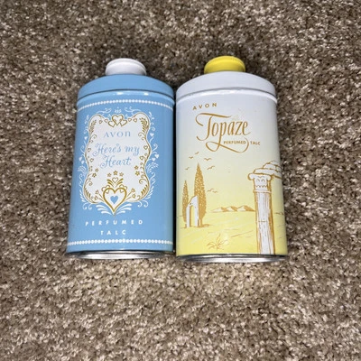 Latas en polvo de talco perfumado vintage AVON Here’s My Heart And Topaze 2,75 oz Foto 1 de 4