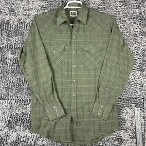 Ely Cattleman Pearl Snap Button Up Shirt Mens Medium Green Western Long Sleeve - Picture 1 of 7