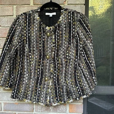 Chaqueta Blazer Cabi Paris Mezcla Lana Boucle Tweed Flecos Mujer Marrón S Boho Foto 1 de 4