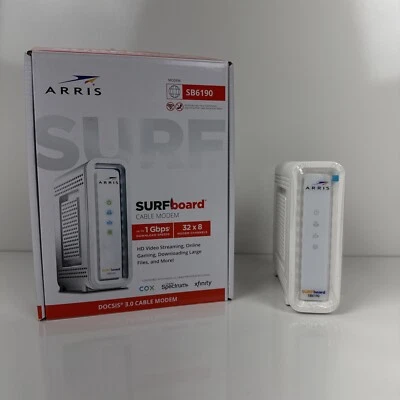 ARRIS 1000031 SURFboard Gigabit+ DOCSIS 3.0 32x8 Cable Modem SB6190 in White - Image 1 of 4
