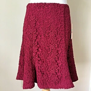 Nanette Lepore Size 8 Cranberry Red Lace Skirt Tulip Style A-Line Modest NWT - Picture 1 of 9