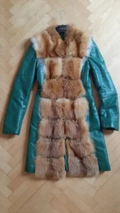 Gorgeous green real leather coat with red fox fur Size M - Picture 1 of 10