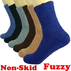 3 Pairs For Mens Womens Soft Cozy Fuzzy Socks Non-Skid Plain Solid Home Slipper - Picture 1 of 7