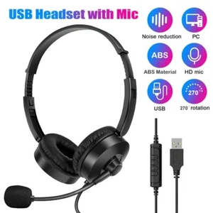 Office Headset Headband USB Corded Computer Headset with Microphone Call Center - Picture 1 of 27