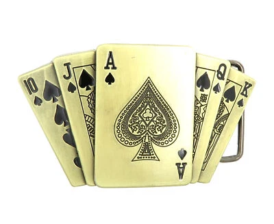Royal Flush Spades Poker Casino Bronze Lighter Holder Belt Buckle - Image 1 of 2