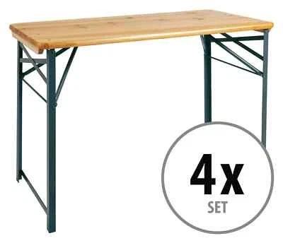 4x Tavolo Giardino in Legno Solido Birreria Esterno Campeggio Pieghevoli 119cm - Immagine 1 di 4