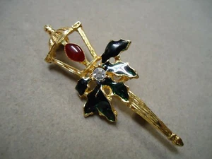 Vintage Emaille Strass Weihnachten Kerzenlicht Laterne Urlaub Brosche Anstecknadel - Bild 1 von 4