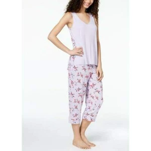 Alfani Printed-Panel Tank Top Pajama Set Bouquet Lilac Small - Picture 1 of 2