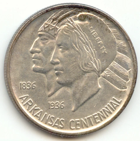 1937-D Arkansas Commemorative Half Dollar, Original AU-Unc, Close to BU Cover