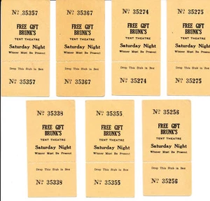 CIRCA 1920 - LOT OF 7 RAFFLE TICKETS HENRY L BRUNK & HIS COMEDIANS TENT THEATRE - Imagen 1 de 1