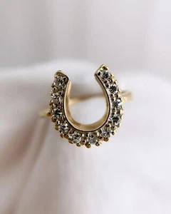 Horse Shoe Custom Ring 2Ct Round VVS1/D Simulated Diamond 14k Yellow Gold Plated - Picture 1 of 8