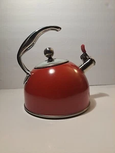 Viking 2.6 Qt Stainless Steel Whistling Tea Kettle Pot Red / Silver Coffee Coco - Picture 1 of 9