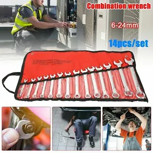 14Pc/Set Combination Spanner Wrench Set Open End Ring Spanners Metric 6-24mm UK - Picture 1 of 11