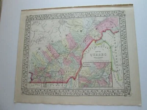 "UNO (1) 1867 MAPA MITCHELL ATLAS, ""MAPA DE QUEBEC EN CONDADOS" - Imagen 1 de 3