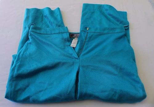 Autentici Pantaloni Gianni Versace Donna Taglia Italia 38 Blu 100% Seta Made Italy