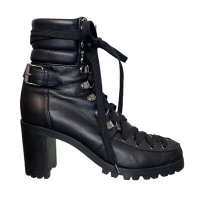CHRISTIAN LOUBOUTIN Who Runs Botas de Combate de Cuero con Cordones Talla 37 Motociclista Senderista Trek Foto 1 de 4