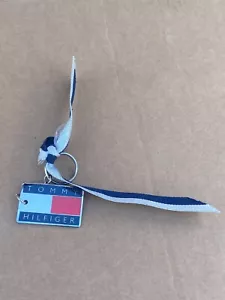 Vintage Tommy Hilfiger Keychain 90s Flag Logo Metal Enamel Red White Blue Ribbon - Picture 1 of 4