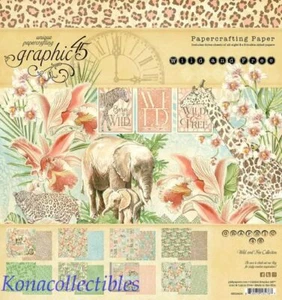 Graphic 45 Wild & Free 8x8 8 Pack New! Giraffe, Elephant, Zebr 24 Dbl-side Pages - Picture 1 of 3