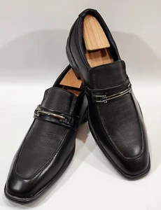 Marco Vitale Mens Loafer Dress Shoes Black Textured Horsebit Slip On 7.5 - Picture 1 of 12